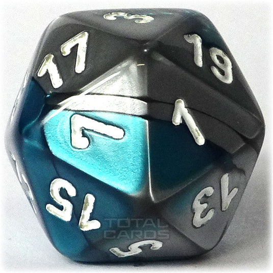 Chessex - Gemini 16mm D20 - Silver-Teal w/White