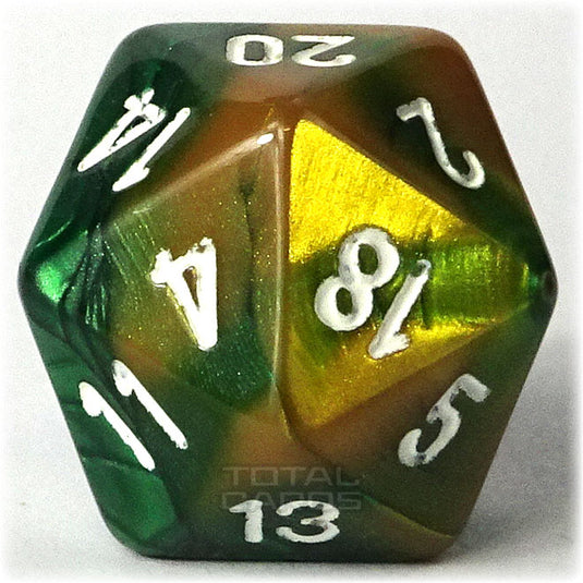 Chessex - Gemini 16mm D20 - Gold-Green w/White