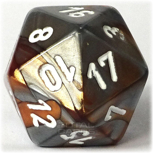 Chessex - Gemini 16mm D20 - Copper-Silver w/White