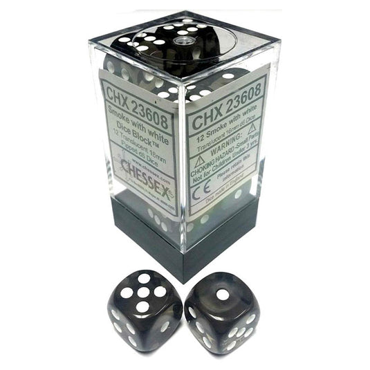 Chessex - Opaque 16mm D6 w/pips 12-Dice Blocks - Black w/white