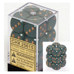 Chessex - Opaque 16mm D6 w/pips 12-Dice Blocks - Dusty Green w/gold