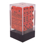 Chessex - Opaque 16mm D6 w/pips 12-Dice Blocks - Orange w/black