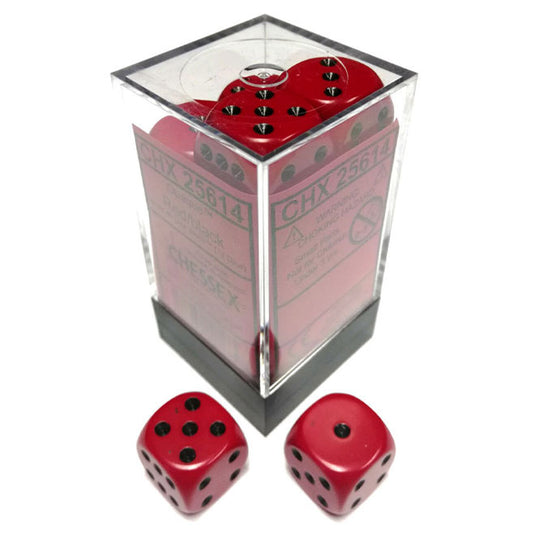 Chessex - Opaque 16mm D6 w/pips 12-Dice Blocks - Red w/black