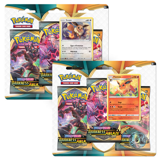 Pokemon - Sword & Shield - Darkness Ablaze - 3 Pack Blister - Eevee & Flareon