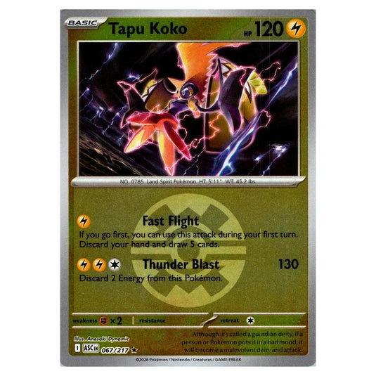 Pokemon - Mega Evolution - Ascended Heroes - Ball & Rocket Reverse Holo - Tapu Koko - 067/217