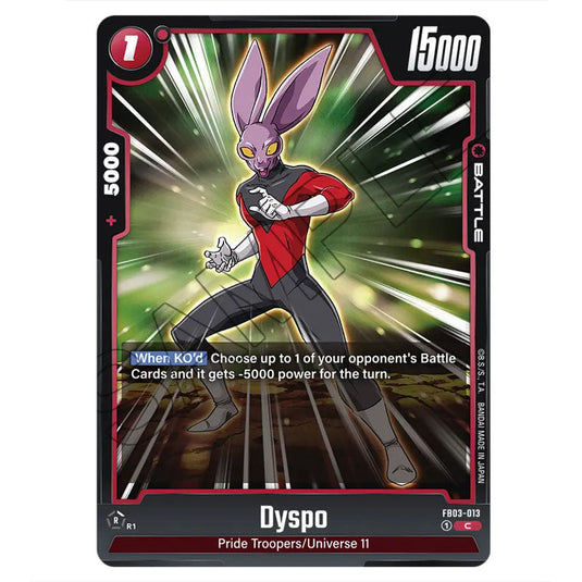 Dyspo FB03-013 card from the Dragon Ball Super Card Game Fusion World set FB03 - Raging Roar