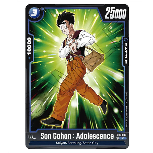 Son Gohan : Adolescence FB03-038 card from the Dragon Ball Super Card Game Fusion World set FB03 - Raging Roar