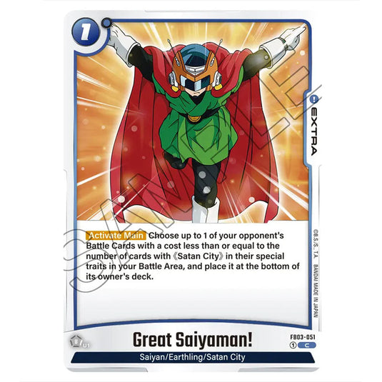 Great Saiyaman! FB03-051 card from the Dragon Ball Super Card Game Fusion World set FB03 - Raging Roar