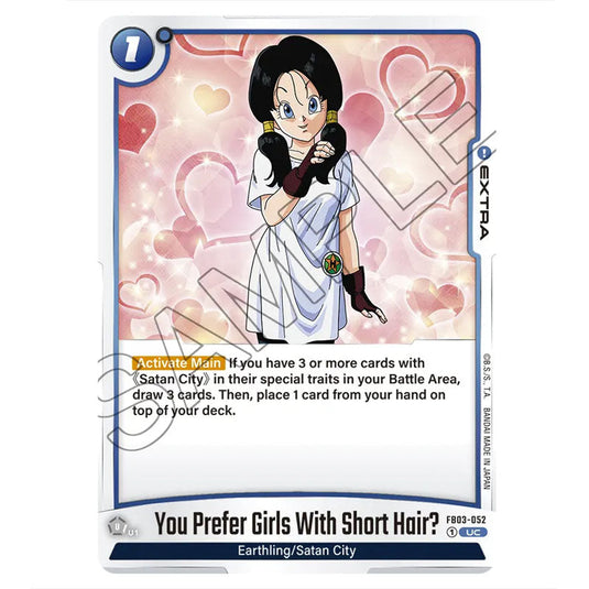 You Prefer Girls With Short Hair? FB03-052 card from the Dragon Ball Super Card Game Fusion World set FB03 - Raging Roar