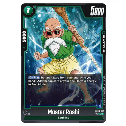 Master Roshi FB03-056 card from the Dragon Ball Super Card Game Fusion World set FB03 - Raging Roar