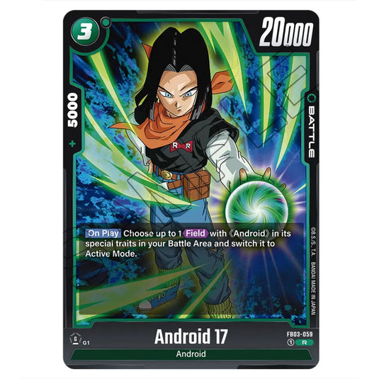 Android 17 FB03-059 card from the Dragon Ball Super Card Game Fusion World set FB03 - Raging Roar