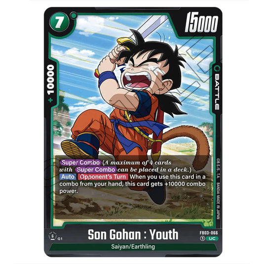 Son Gohan : Youth FB03-066 card from the Dragon Ball Super Card Game Fusion World set FB03 - Raging Roar