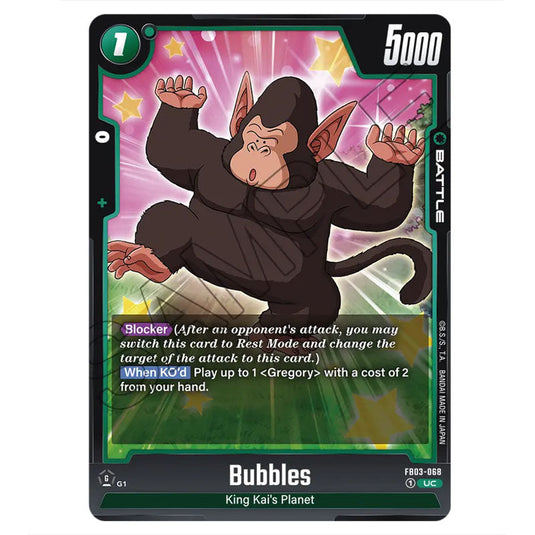 Bubbles FB03-068 card from the Dragon Ball Super Card Game Fusion World set FB03 - Raging Roar