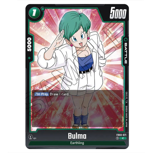 Bulma FB03-071 card from the Dragon Ball Super Card Game Fusion World set FB03 - Raging Roar