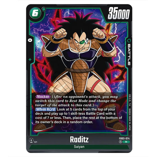 Raditz FB03-074 card from the Dragon Ball Super Card Game Fusion World set FB03 - Raging Roar