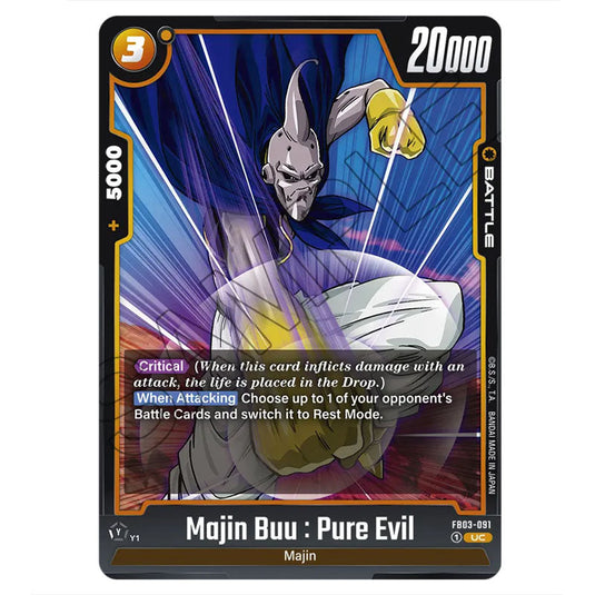 Majin Buu : Pure Evil FB03-091 card from the Dragon Ball Super Card Game Fusion World set FB03 - Raging Roar