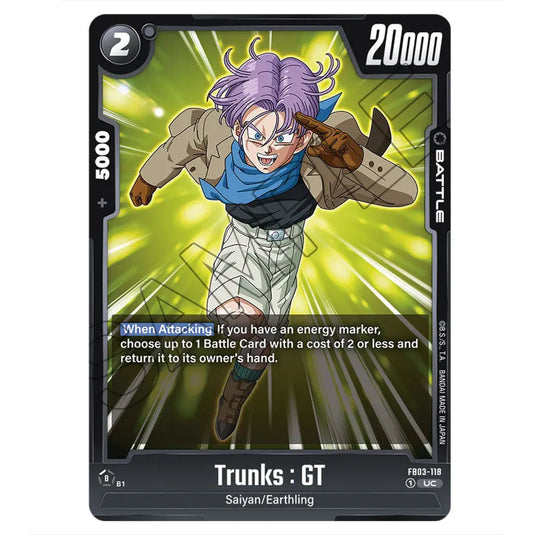 Trunks : GT FB03-118 card from the Dragon Ball Super Card Game Fusion World set FB03 - Raging Roar