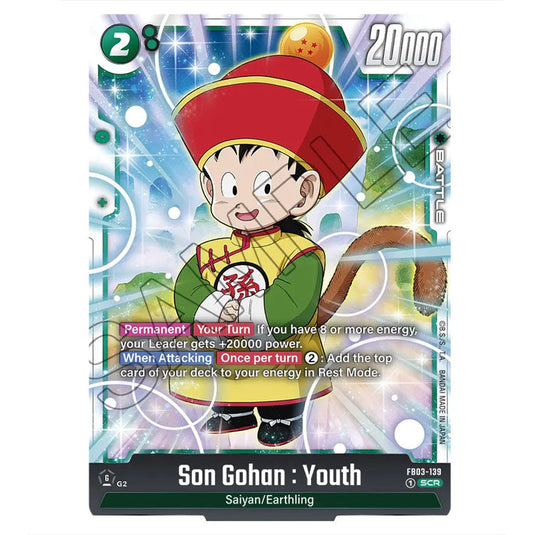 Son Gohan : Youth FB03-139a card from the Dragon Ball Super Card Game Fusion World set FB03 - Raging Roar