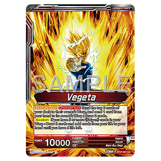 Vegeta BT27-001_PR card from the Dragon Ball Super Card Game set B27 - History of Z