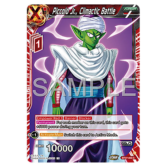 Piccolo Jr., Climactic Battle BT27-003 card from the Dragon Ball Super Card Game set B27 - History of Z