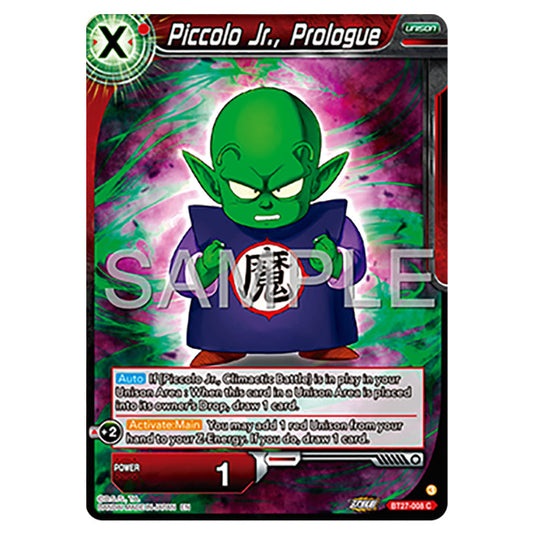 Piccolo Jr., Prologue BT27-008 card from the Dragon Ball Super Card Game set B27 - History of Z