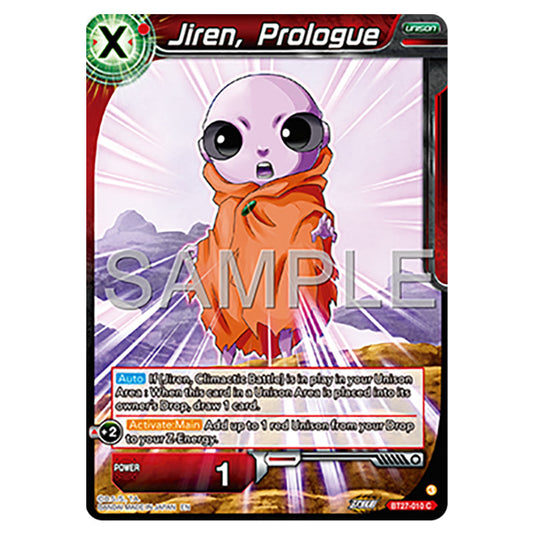 Jiren, Prologue BT27-010 card from the Dragon Ball Super Card Game set B27 - History of Z