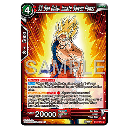 SS Son Goku, Innate Saiyan Power BT27-013 card from the Dragon Ball Super Card Game set B27 - History of Z