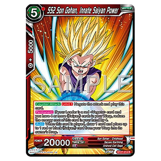 SS2 Son Gohan, Innate Saiyan Power BT27-014 card from the Dragon Ball Super Card Game set B27 - History of Z