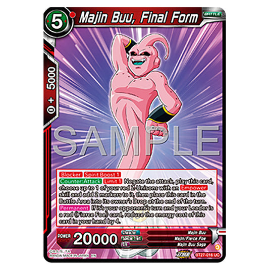 Majin Buu, Final Form BT27-016 card from the Dragon Ball Super Card Game set B27 - History of Z