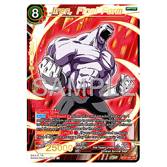 Jiren, Final Form BT27-021 card from the Dragon Ball Super Card Game set B27 - History of Z
