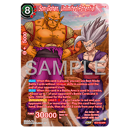 Son Gohan, Unlimited Potential BT27-022_SPR card from the Dragon Ball Super Card Game set B27 - History of Z