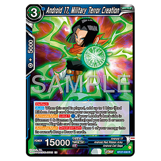 Android 17, Military Terror Creation BT27-030 card from the Dragon Ball Super Card Game set B27 - History of Z