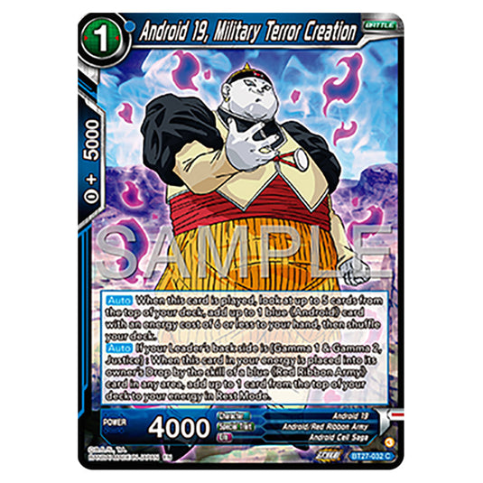 Android 19, Military Terror Creation BT27-032 card from the Dragon Ball Super Card Game set B27 - History of Z