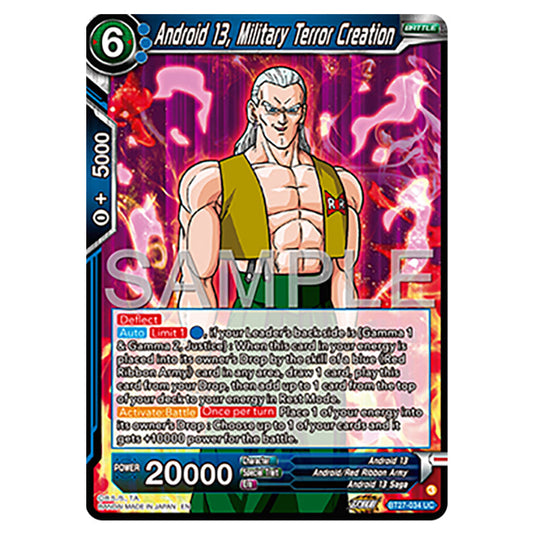 Android 13, Military Terror Creation BT27-034 card from the Dragon Ball Super Card Game set B27 - History of Z