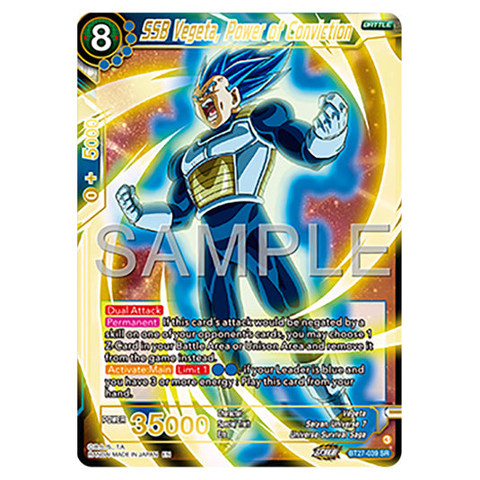 SSB Vegeta, Power of Conviction BT27-039 card from the Dragon Ball Super Card Game set B27 - History of Z