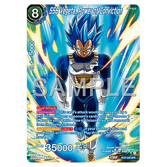 SSB Vegeta, Power of Conviction BT27-039_SPR card from the Dragon Ball Super Card Game set B27 - History of Z