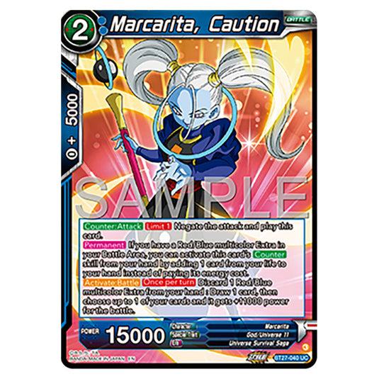 Marcarita, Caution BT27-040 card from the Dragon Ball Super Card Game set B27 - History of Z