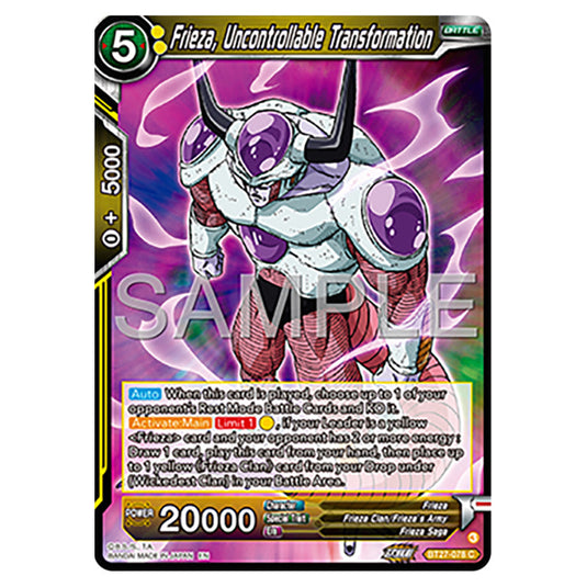 Frieza, Uncontrollable Transformation BT27-078 card from the Dragon Ball Super Card Game set B27 - History of Z