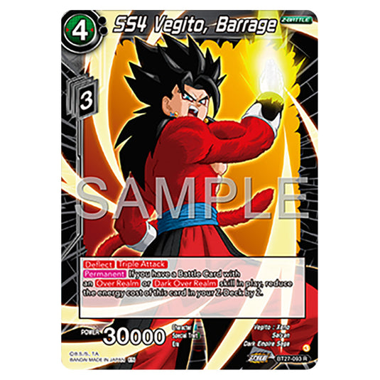 SS4 Vegito, Barrage BT27-093 card from the Dragon Ball Super Card Game set B27 - History of Z