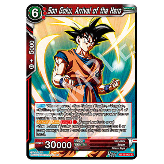 Son Goku, Arrival of the Hero Common card from the Dragon Ball Super Card Game set Prismatic Clash