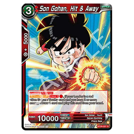 Son Gohan, Hit & Away Rare card from the Dragon Ball Super Card Game set Prismatic Clash