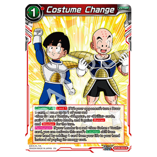 Costume Change Rare card from the Dragon Ball Super Card Game set Prismatic Clash