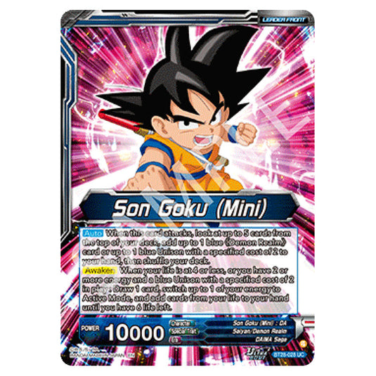 Son Goku (Mini) // SS Son Goku (Mini), New Adventure Alternate Art card from the Dragon Ball Super Card Game set Prismatic Clash