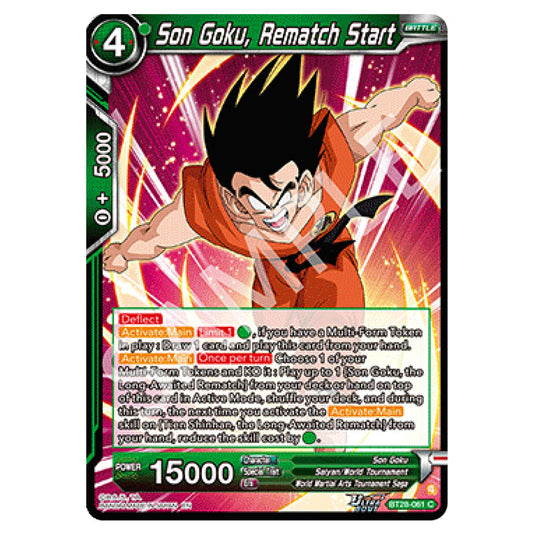 Son Goku, Rematch Start Common card from the Dragon Ball Super Card Game set Prismatic Clash