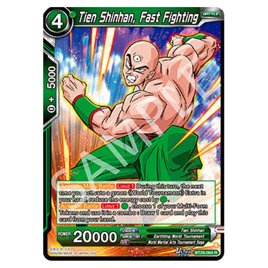 Tien Shinhan, Fast Fighting Rare card from the Dragon Ball Super Card Game set Prismatic Clash