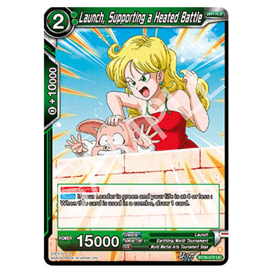 Launch, Supporting a Heated Battle Uncommon card from the Dragon Ball Super Card Game set Prismatic Clash