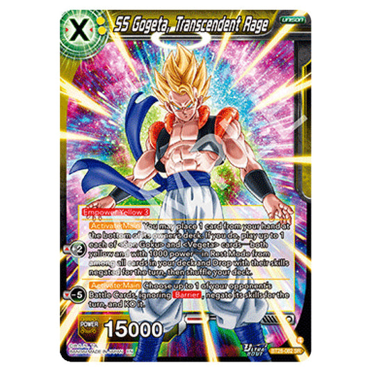 SS Gogeta, Transcendent Rage Super Rare card from the Dragon Ball Super Card Game set Prismatic Clash