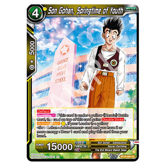 Son Gohan, Springtime of Youth Uncommon card from the Dragon Ball Super Card Game set Prismatic Clash