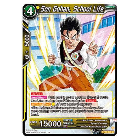 Son Gohan, School Life Common card from the Dragon Ball Super Card Game set Prismatic Clash