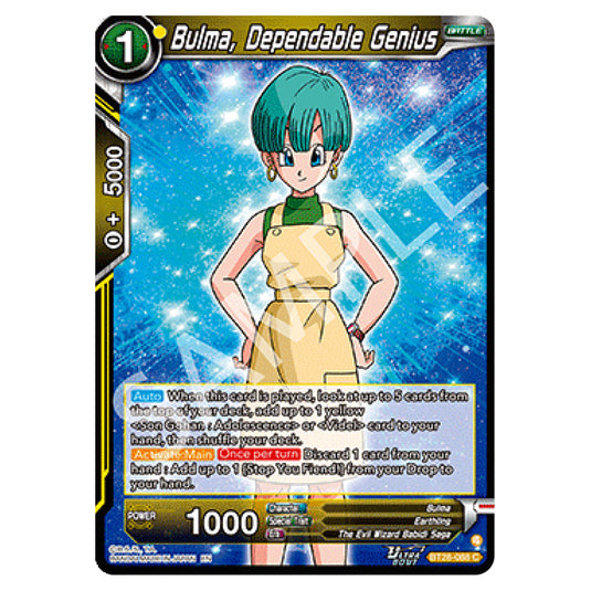 Bulma, Dependable Genius Common card from the Dragon Ball Super Card Game set Prismatic Clash